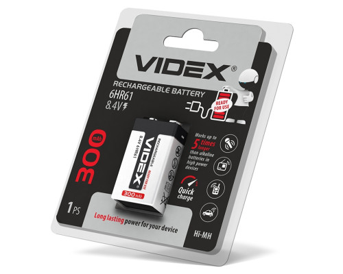 Акумулятор 6HR61 300mAh blister/1шт Videx Акумулятор 6HR61 300mAh blister/1шт Videx