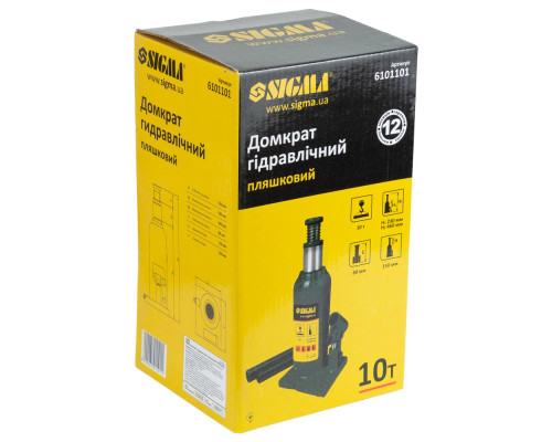 Домкрат гідравлічний пляшковий 10т H 230-460мм SIGMA (6101101) Домкрат гідравлічний пляшковий 10т H 230-460мм SIGMA (6101101)