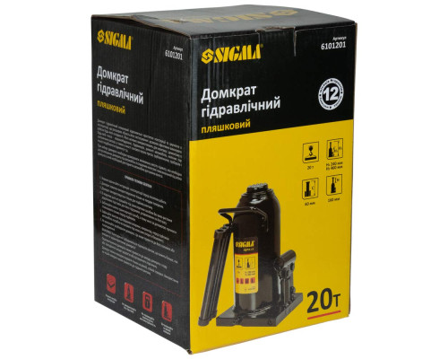 Домкрат гідравлічний пляшковий 20т H 242-452мм SIGMA (6101201) Домкрат гідравлічний пляшковий 20т H 242-452мм SIGMA (6101201)
