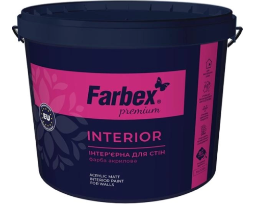 Фарба інтер'єрна високоякісна водно-дисперсійна акрилова "Interior" Farbex Фарба інтер'єрна високоякісна водно-дисперсійна акрилова "Interior" Farbex